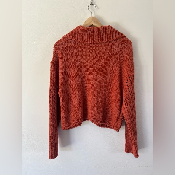 Mavi Orange Crochet Collared Knit Long Sleeve Button Front Cardigan Size Small - Picture 7 of 9